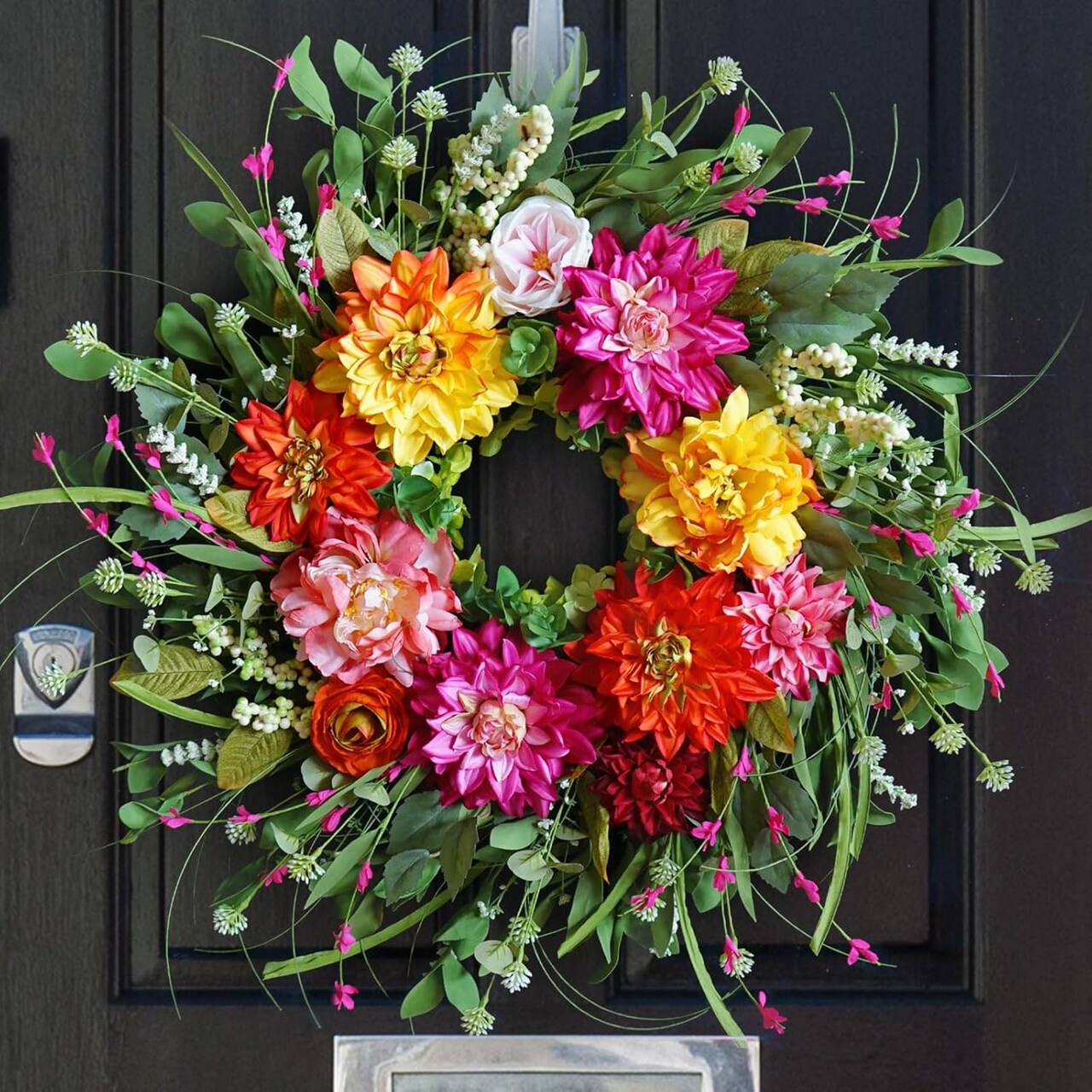 Spring Wreath 24 Inch Spring Wreaths for Front Door Lifelike & Full in Shape Spring